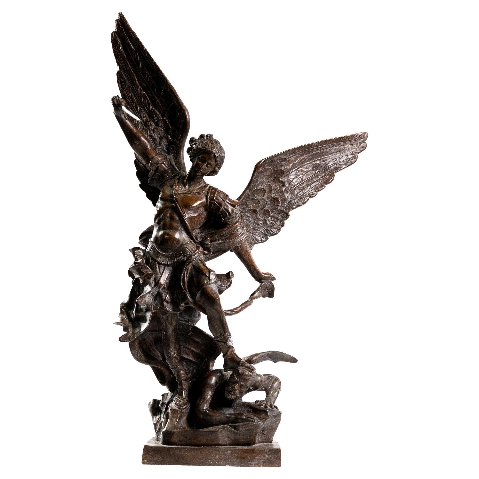 Large bronze sculpture of Saint Michael the Archangel, 140 cm high 100 cm For Sale