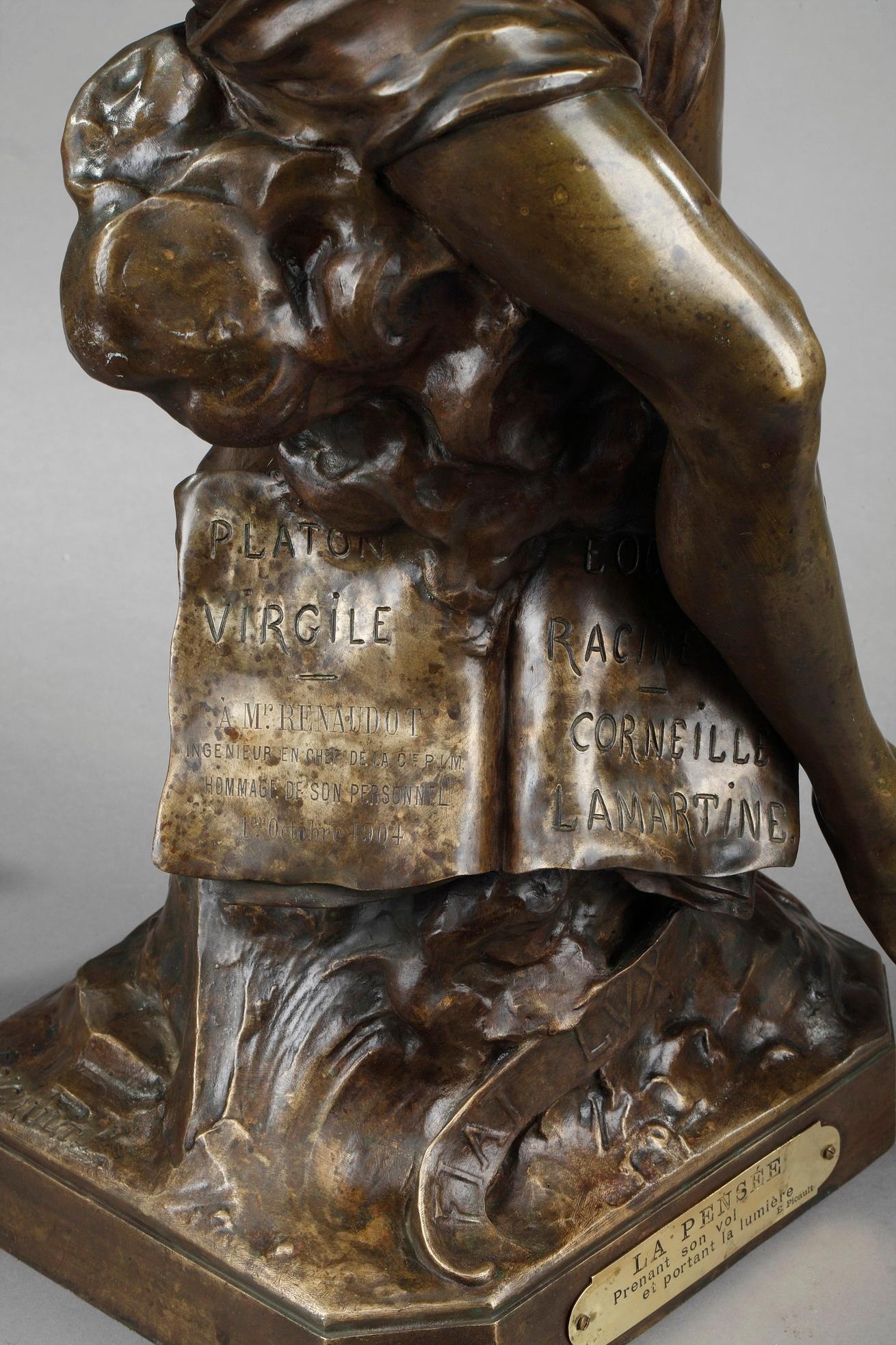 Large Bronze Sculpture: The Thought by Émile-Louis Picault 4