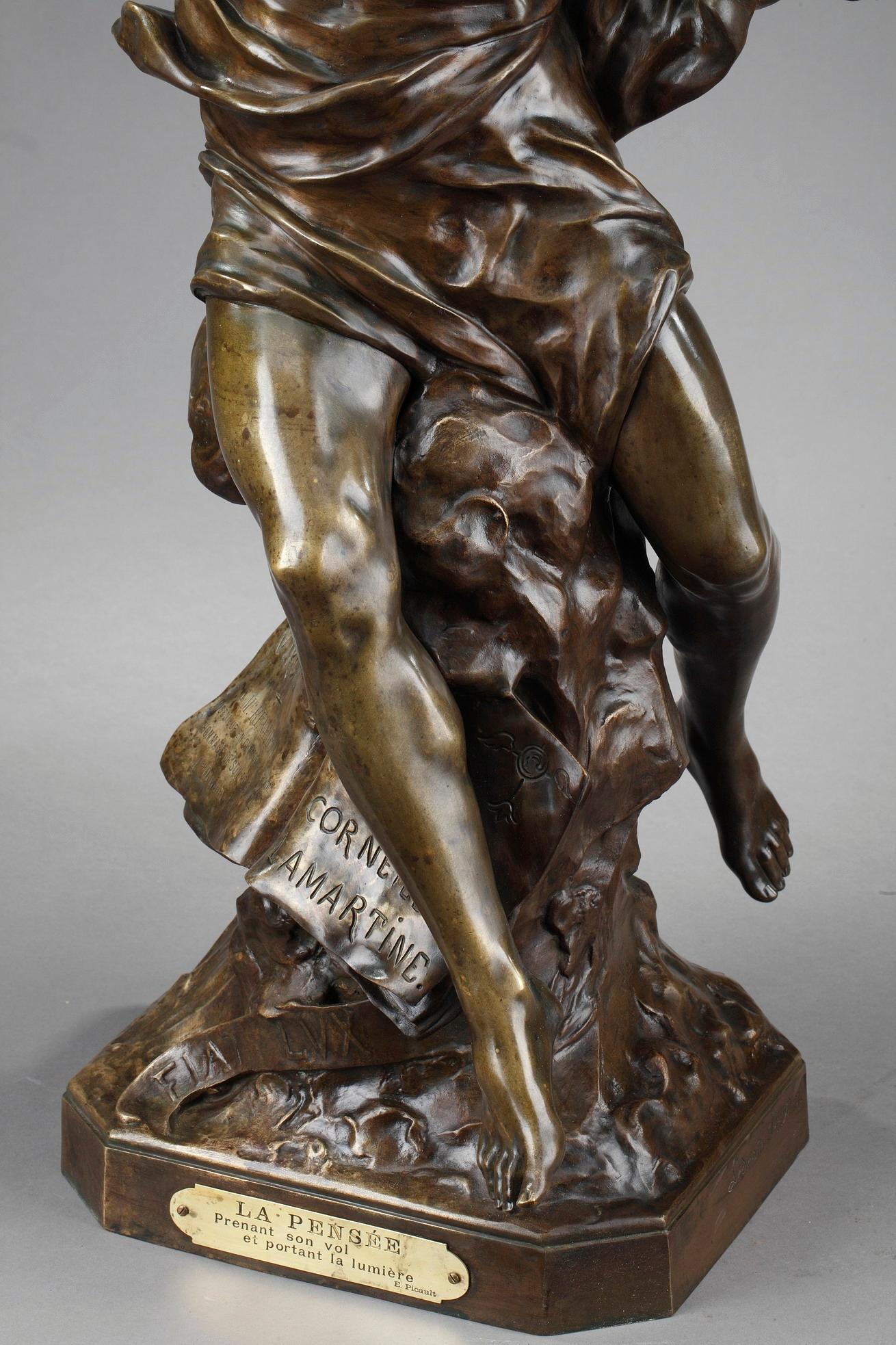 Large Bronze Sculpture: The Thought by Émile-Louis Picault 9