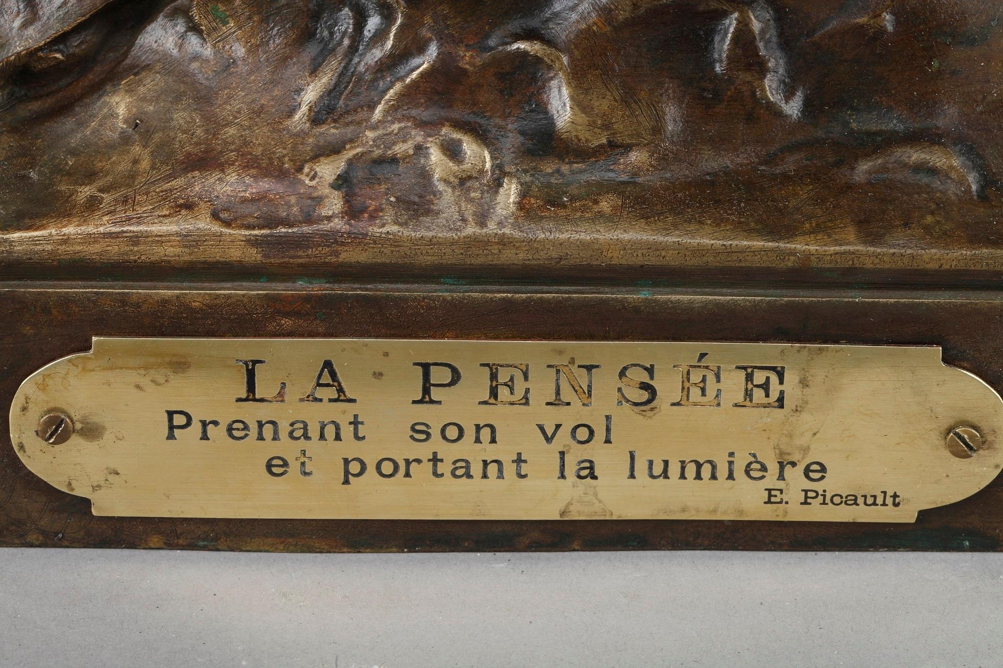 Patinated Large Bronze Sculpture: The Thought by Émile-Louis Picault