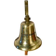 Large Bronze Ships Bell and Mounting Bracket from MV Ravensworth, 1960
