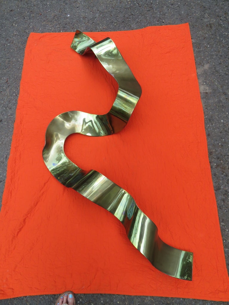 Large Bronze Silas Seandel Ribbon Wall Sculpture MidCentury Modern For