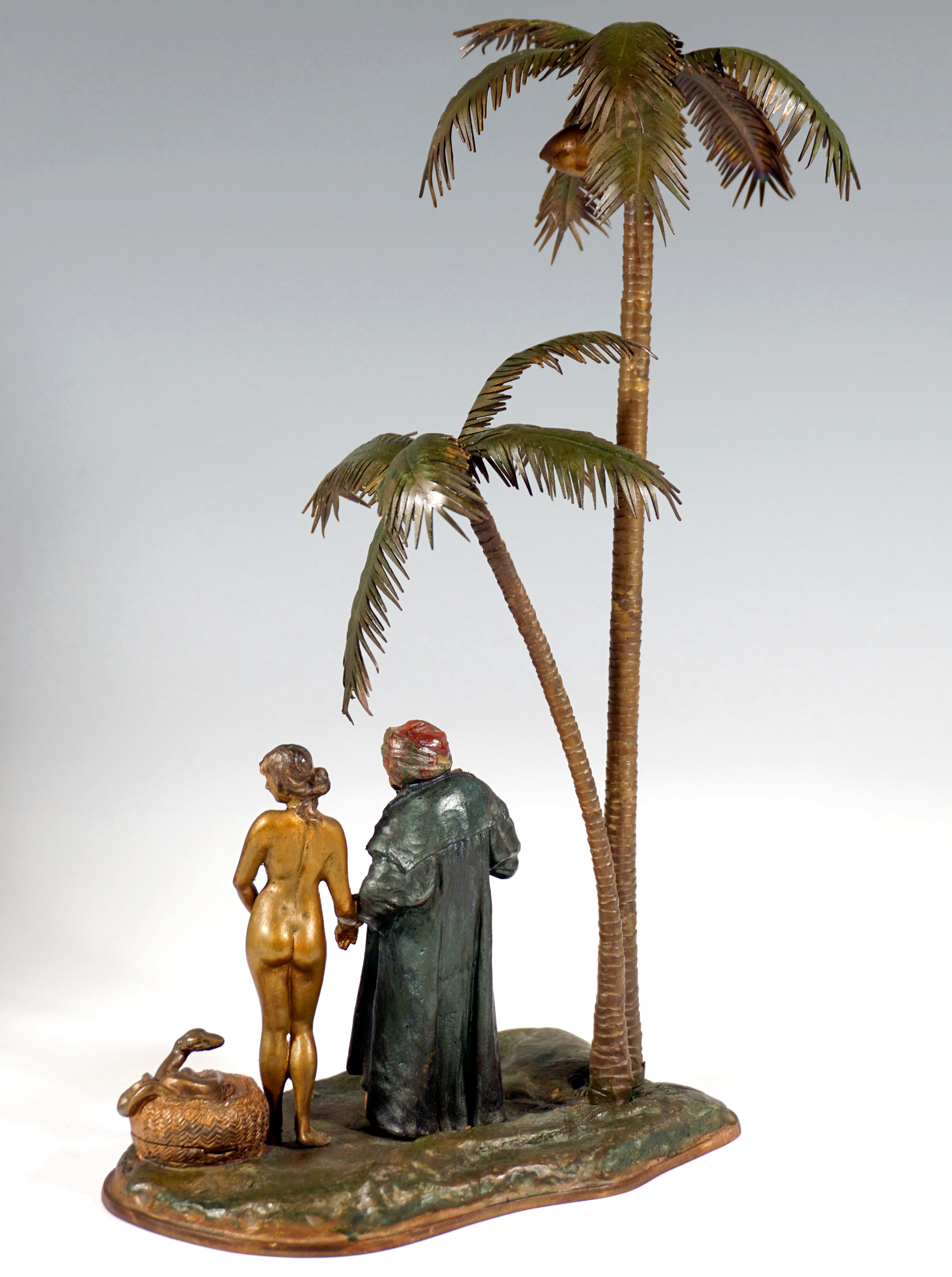 20th Century Large Bronze, Slave Trader With Girl Under Palm Trees, Bergmann Vienna, Ca. 1910 For Sale