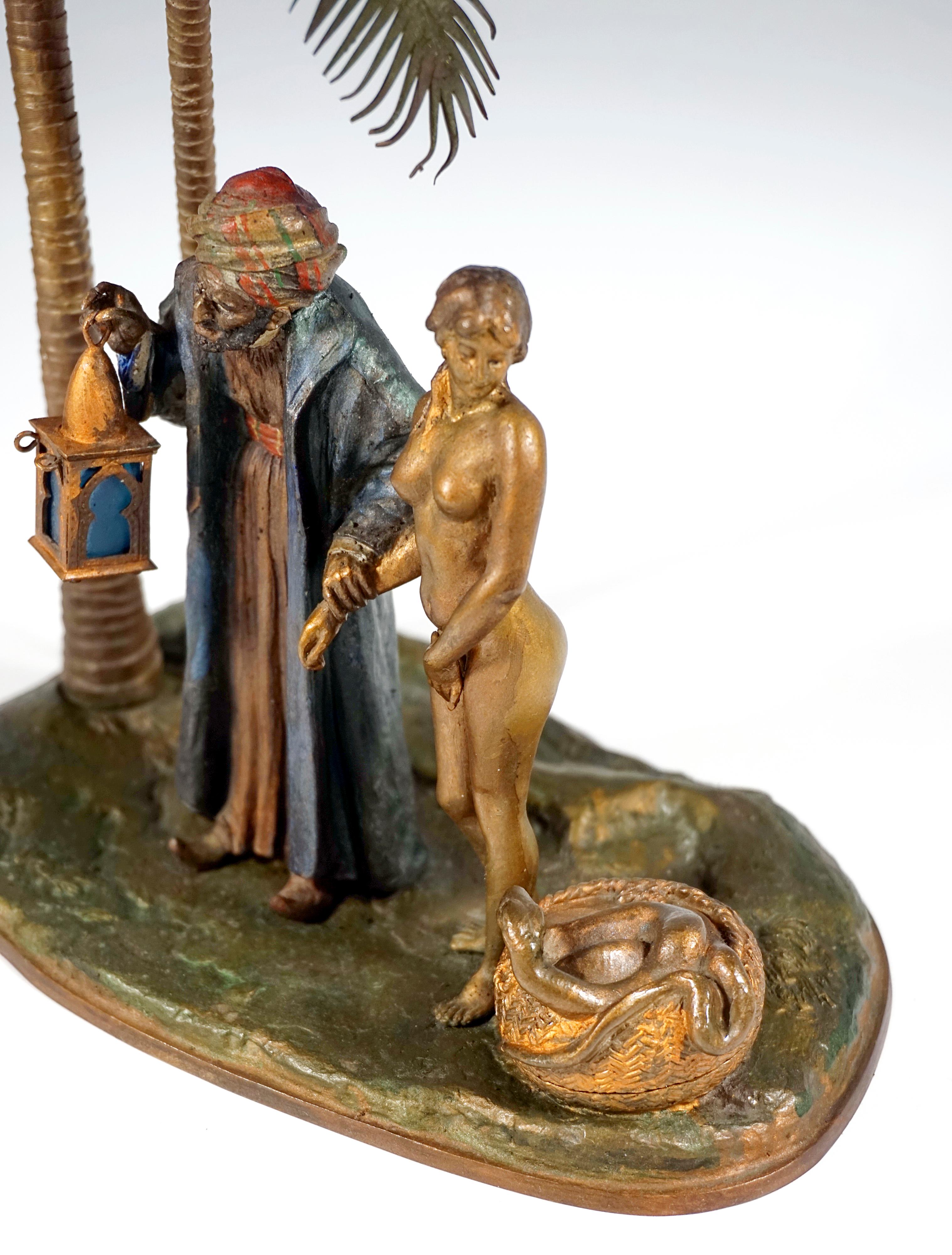 Large Bronze, Slave Trader With Girl Under Palm Trees, Bergmann Vienna, Ca. 1910 For Sale 1