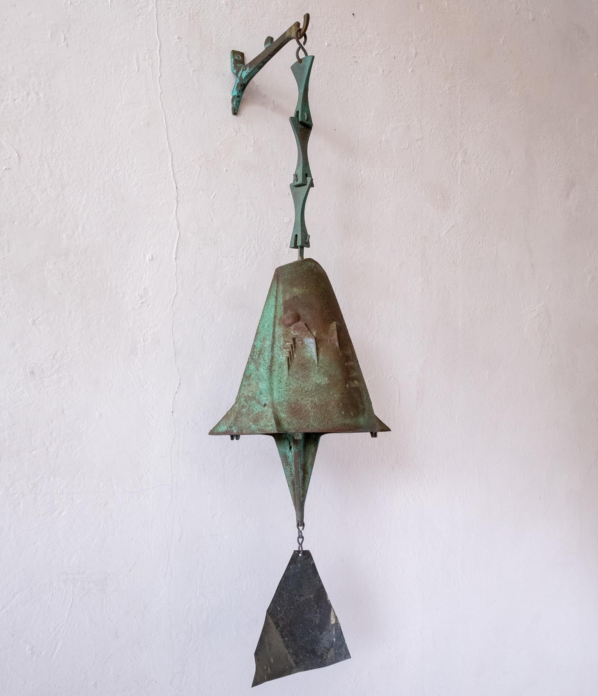 Mid-Century Modern Large Bronze Soleri Bell and Hanging Bracket