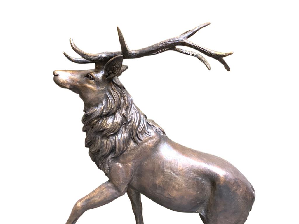European Large Bronze Stag, Scottish Highlands Deer Sculpture Stags, 20th Century For Sale