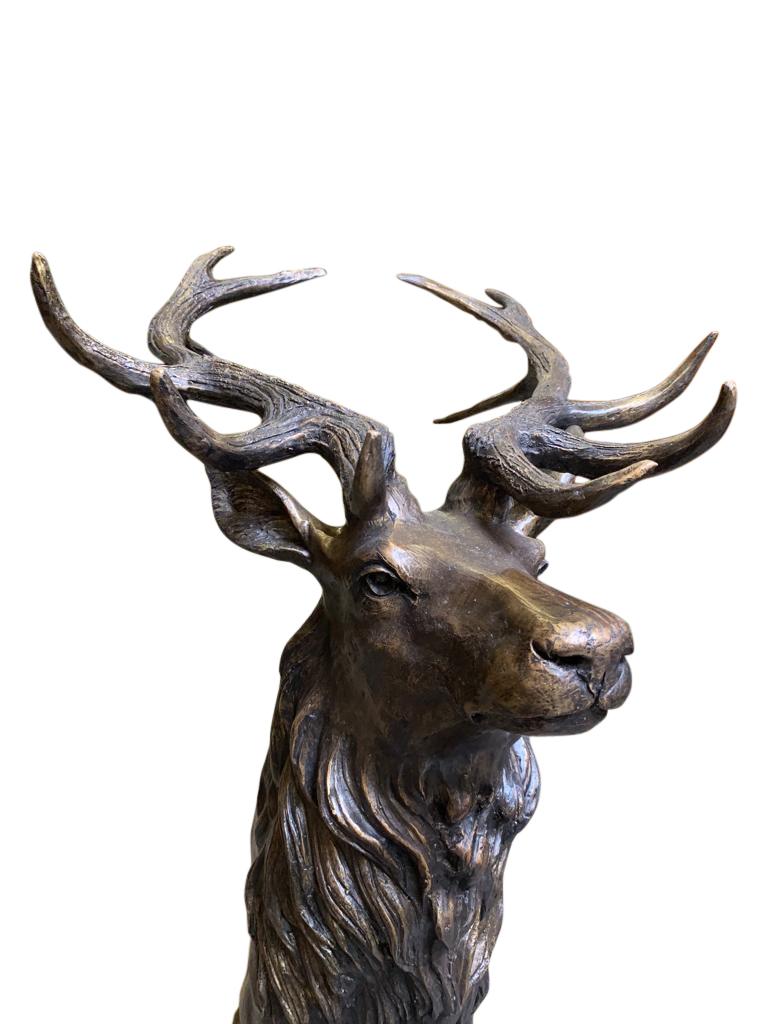 Large Bronze Stag, Scottish Highlands Deer Sculpture Stags, 20th Century In Excellent Condition For Sale In London, GB