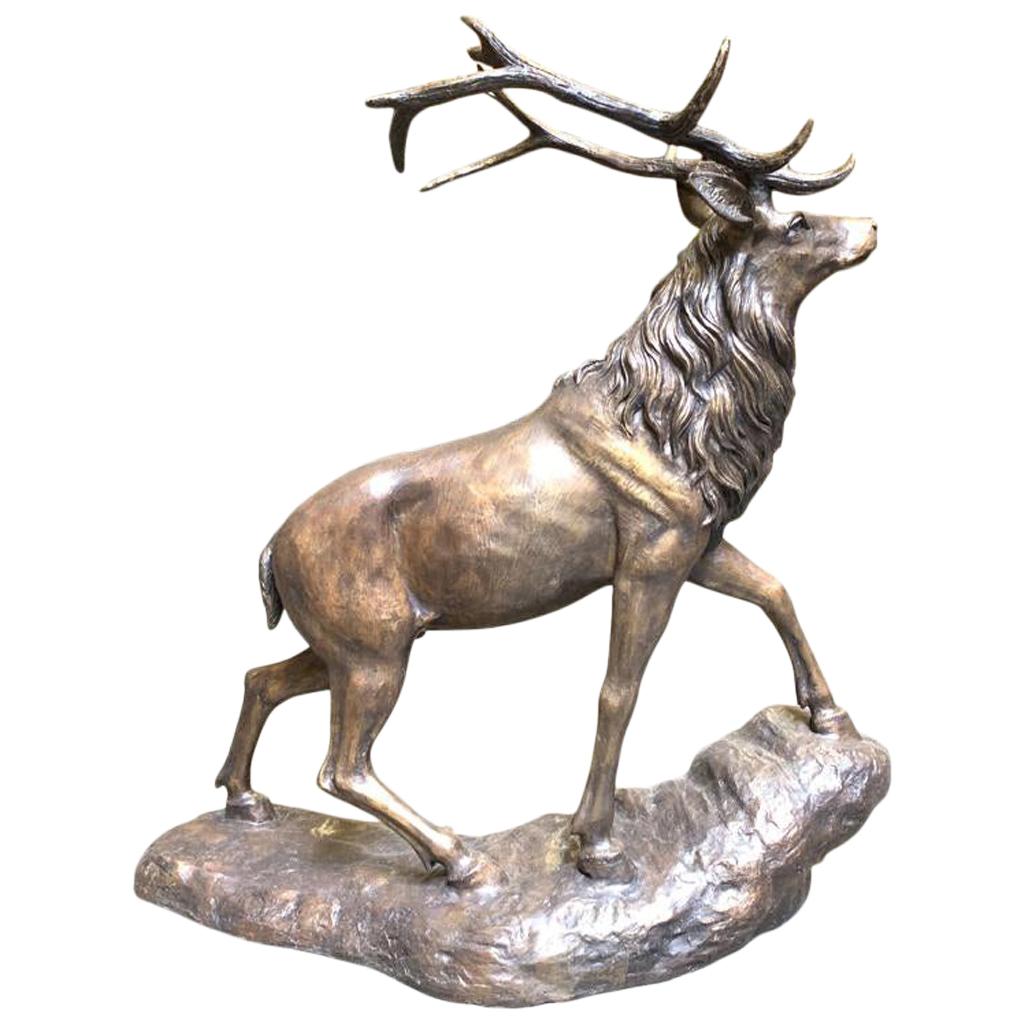 Large Bronze Stag, Scottish Highlands Deer Sculpture Stags, 20th Century For Sale