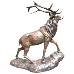Large Bronze Stag, Scottish Highlands Deer Sculpture Stags, 20th Century
