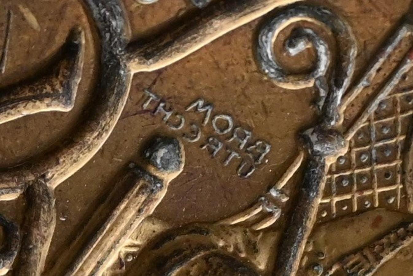 Grand sceau de timbre en bronze avec d'importants armoiries religieuses, 19e siècle Bon état - En vente à Bilzen, BE
