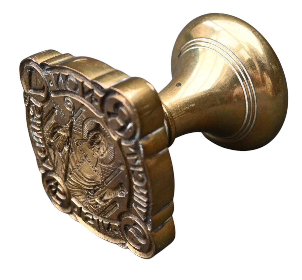 19th Century Large Bronze Stamp Seal With Important Religious Coat Of Arms, 19th century For Sale