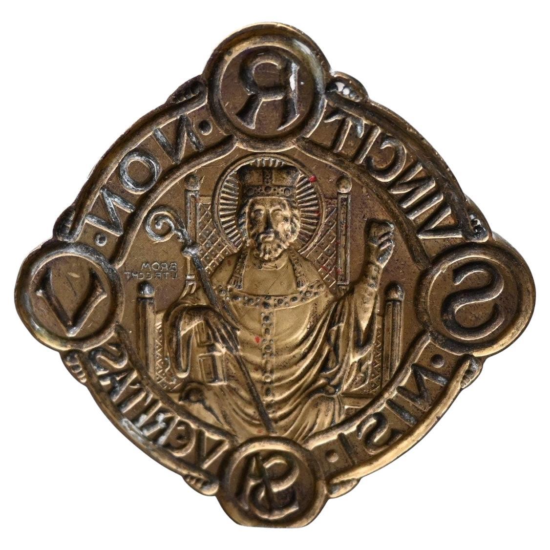 Large Bronze Stamp Seal With Important Religious Coat Of Arms, 19th century For Sale