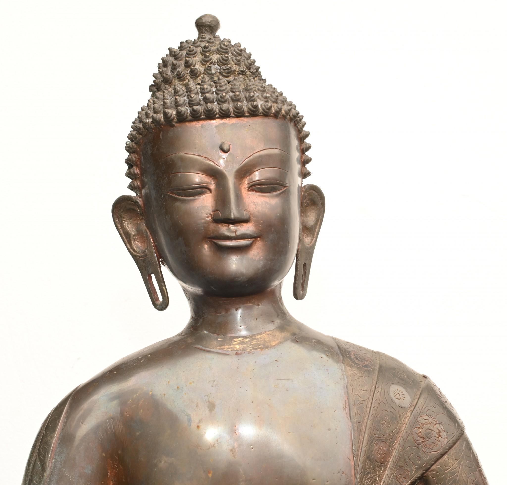Large Bronze Standing Buddha Statue Tibetan Buddhism Abhaya Mudra 1