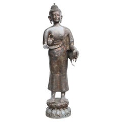 Large Bronze Standing Buddha Statue Tibetan Buddhism Abhaya Mudra