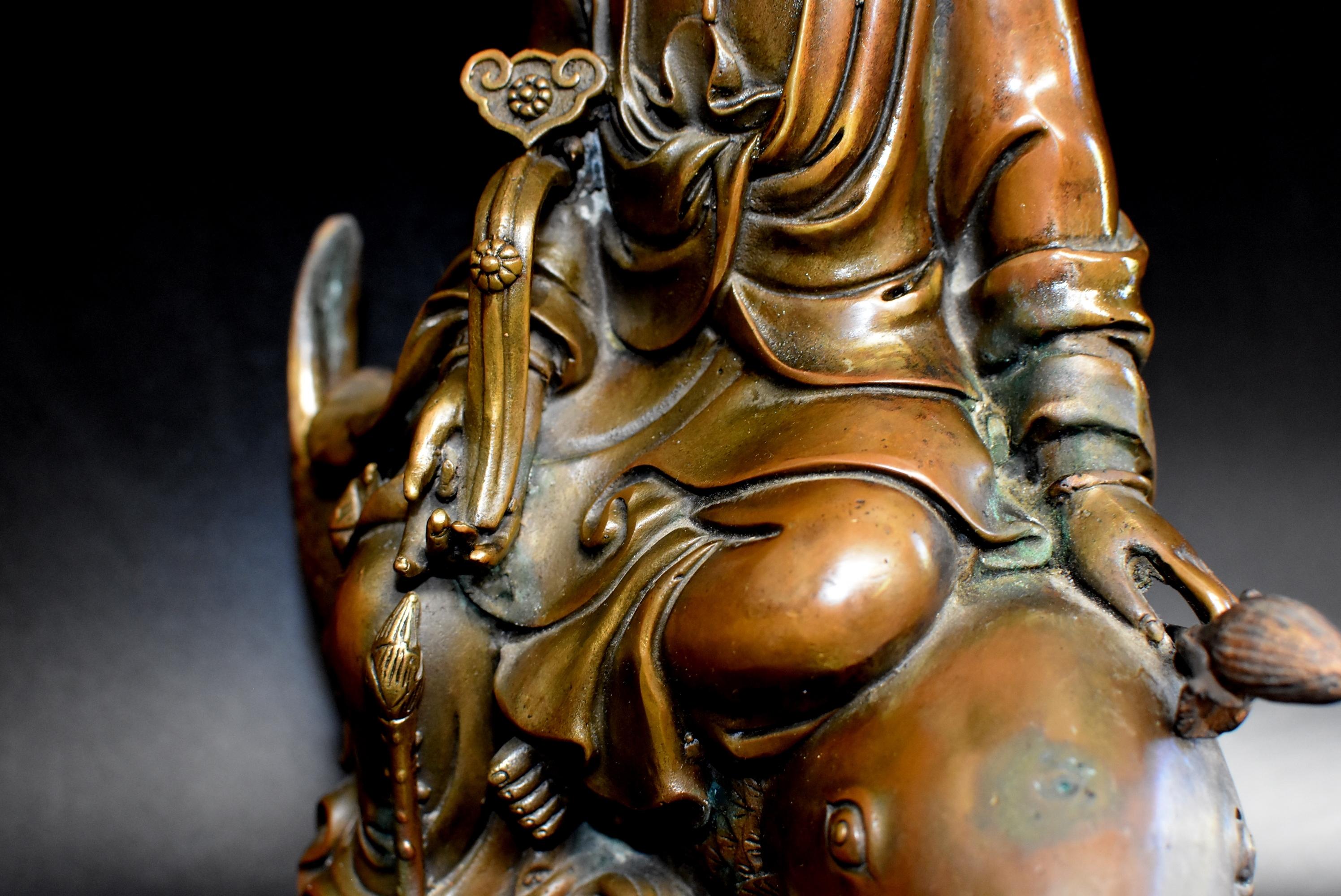 Large Bronze Statue Kwan Yin on Koi Fish 5