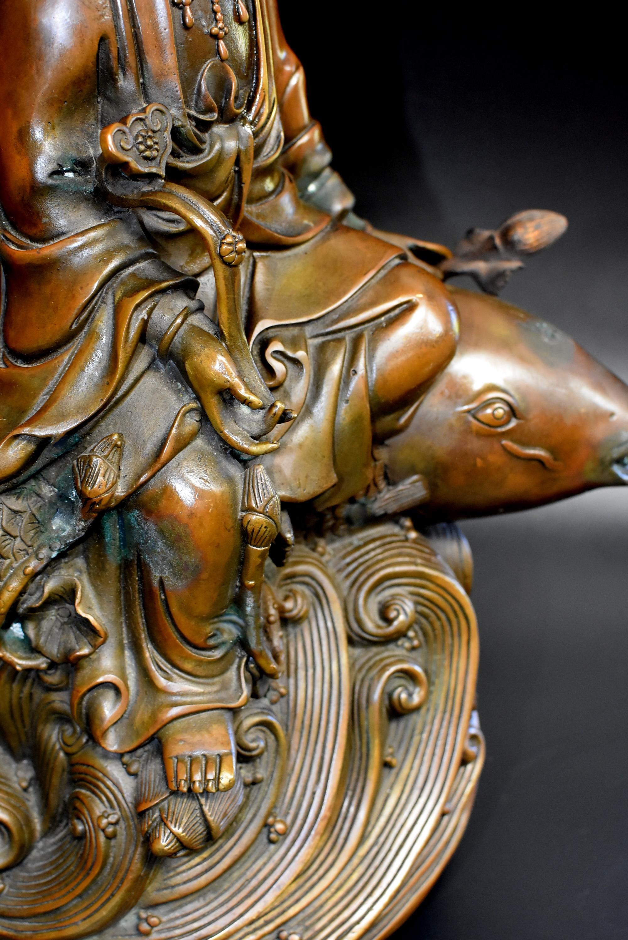 Large Bronze Statue Kwan Yin on Koi Fish 9