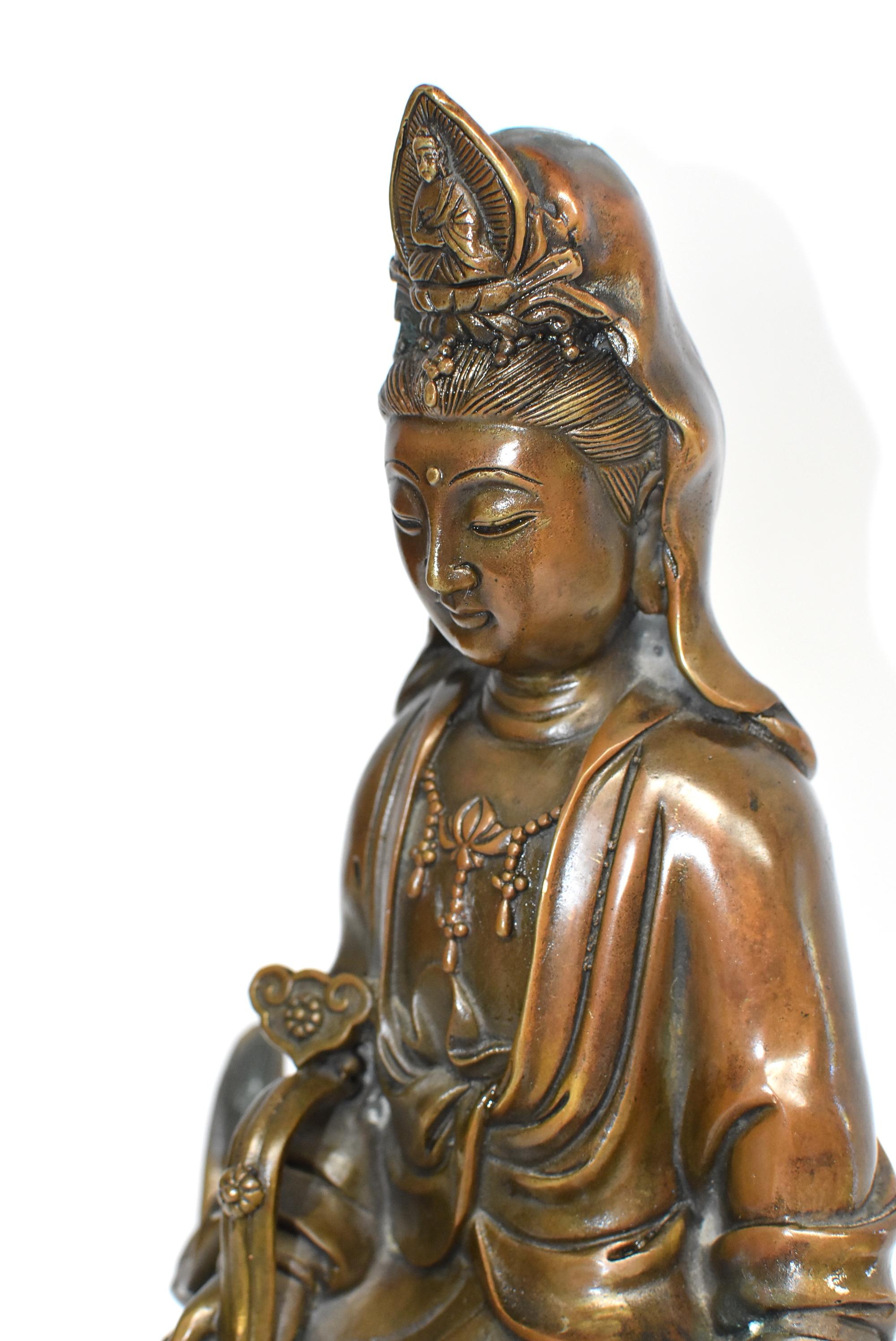 Large Bronze Statue Kwan Yin on Koi Fish 11