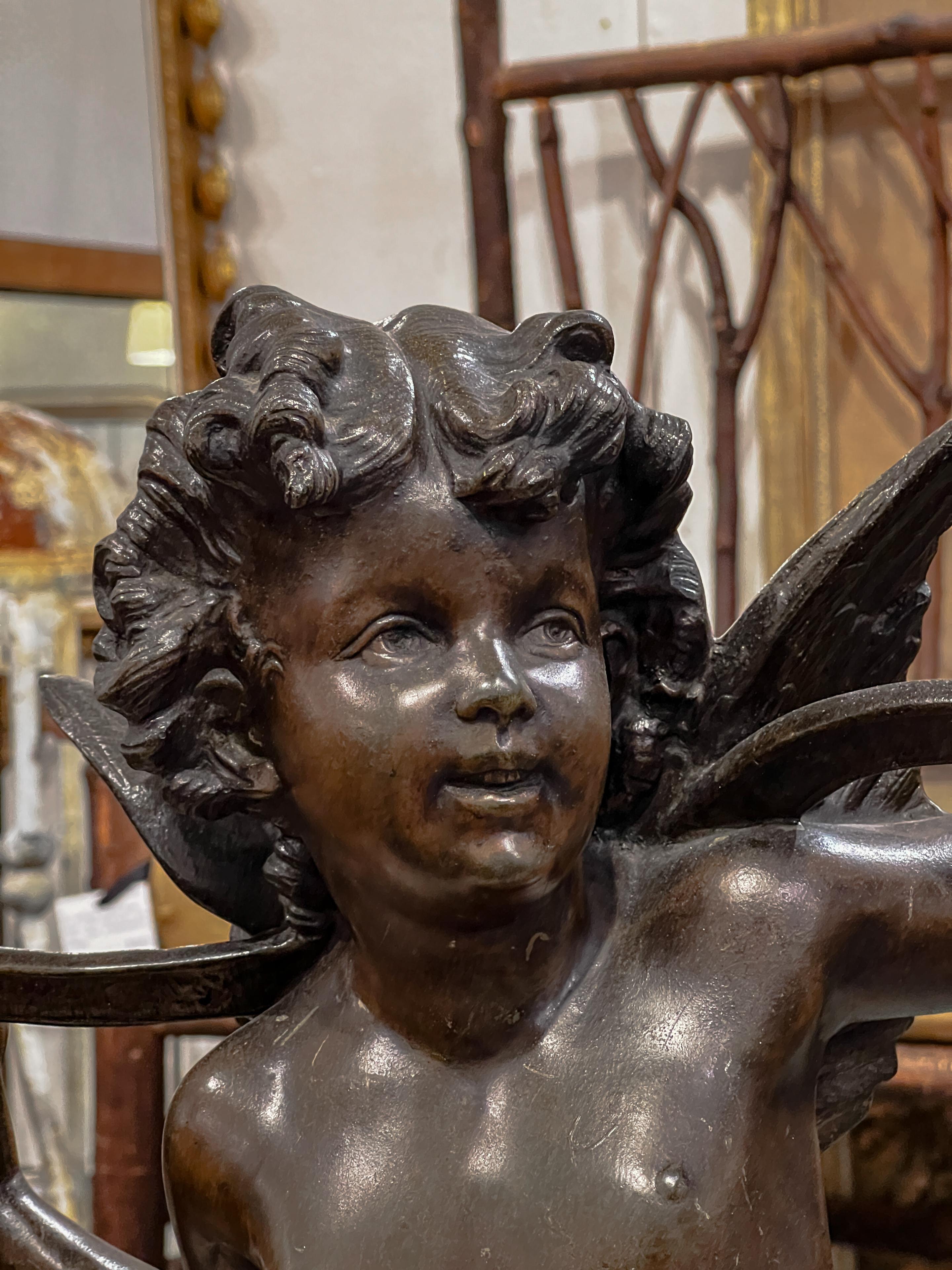 Bronze Color Metal Statue of Cupid In Good Condition In Houston, TX
