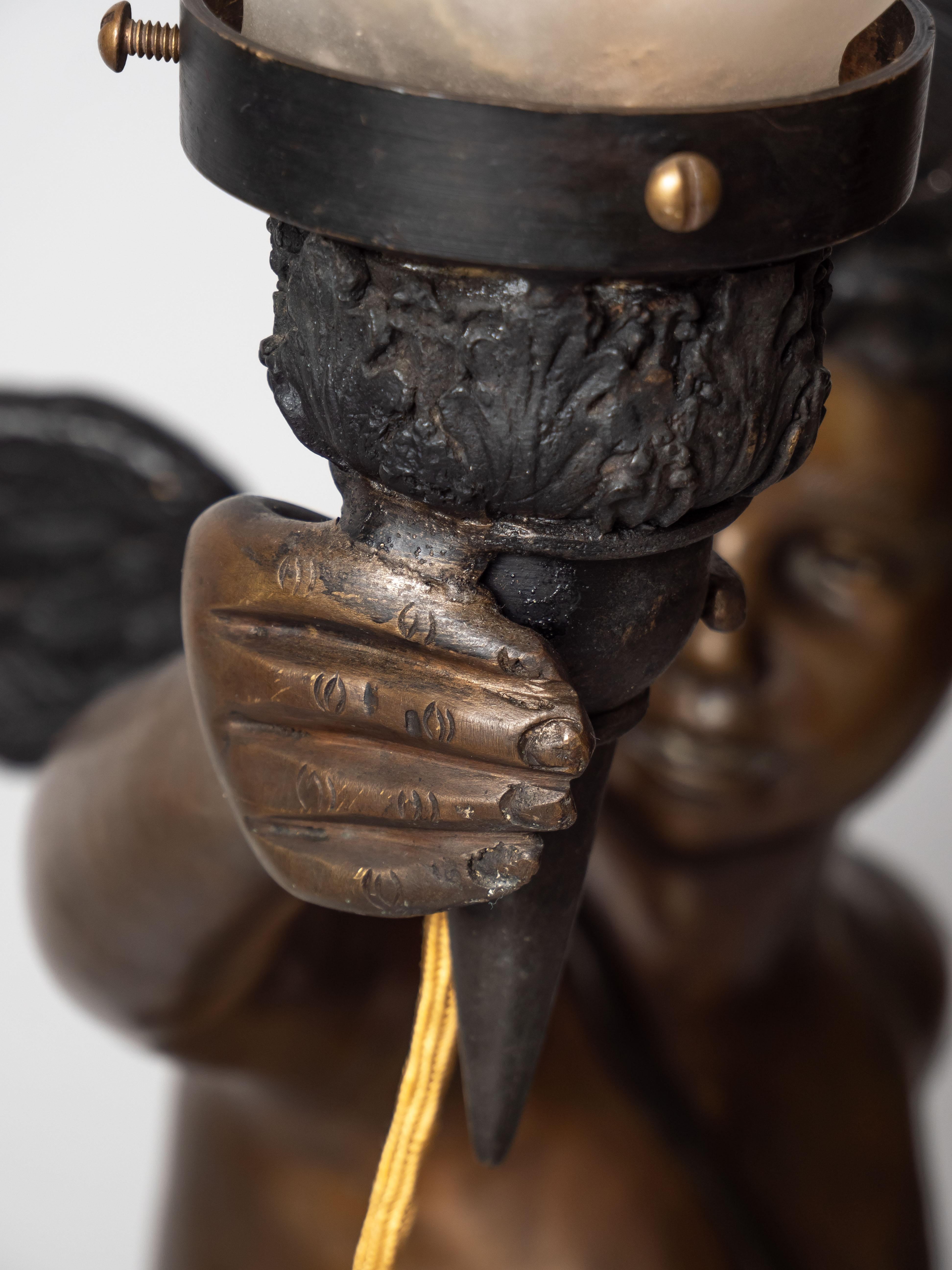 Large bronze statues of Cupids carrying a torch For Sale 3