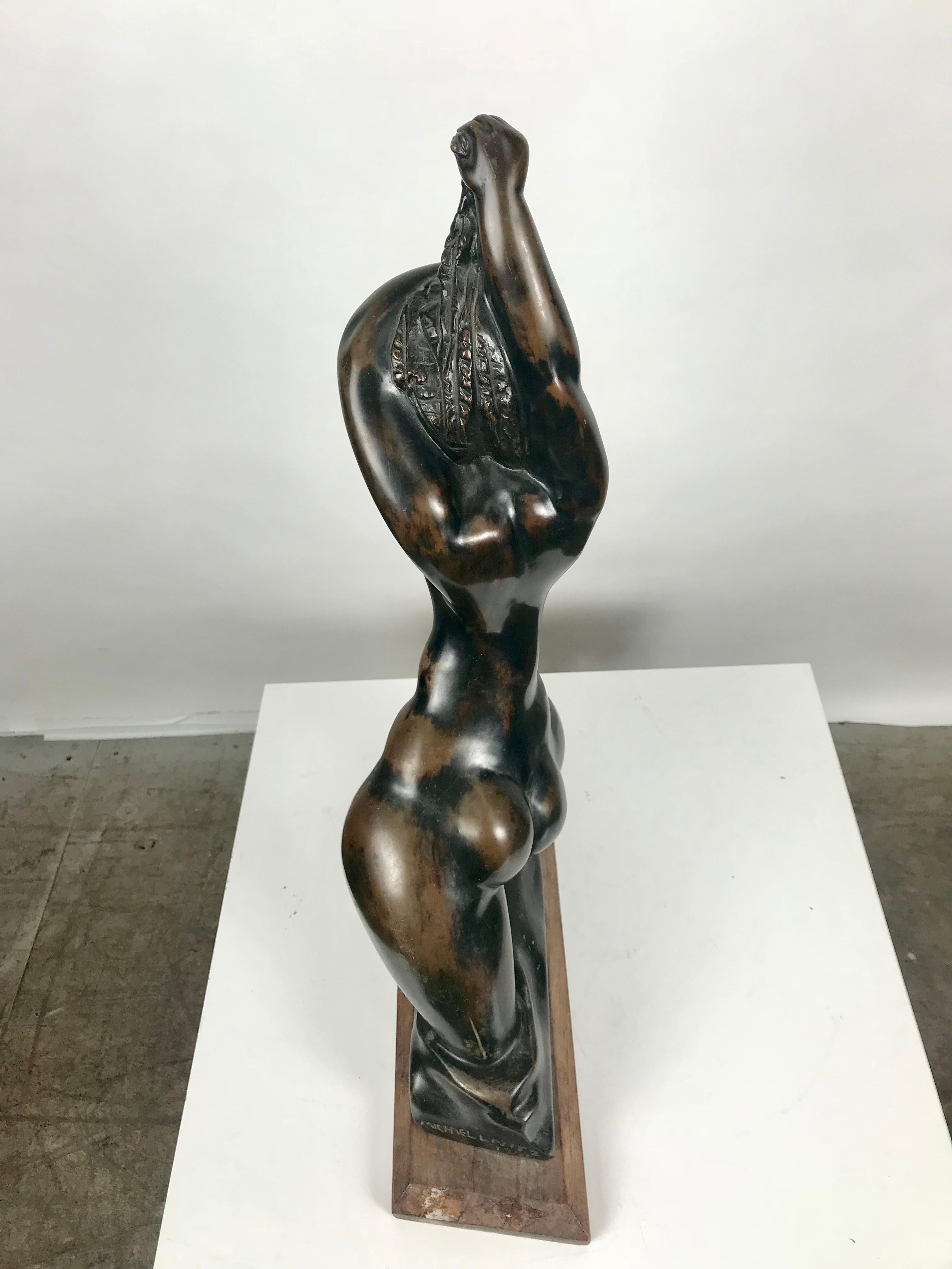 Mid-20th Century Large Bronze Stylized Female Sculpture, WPA Artist Michael Lintz, 1946