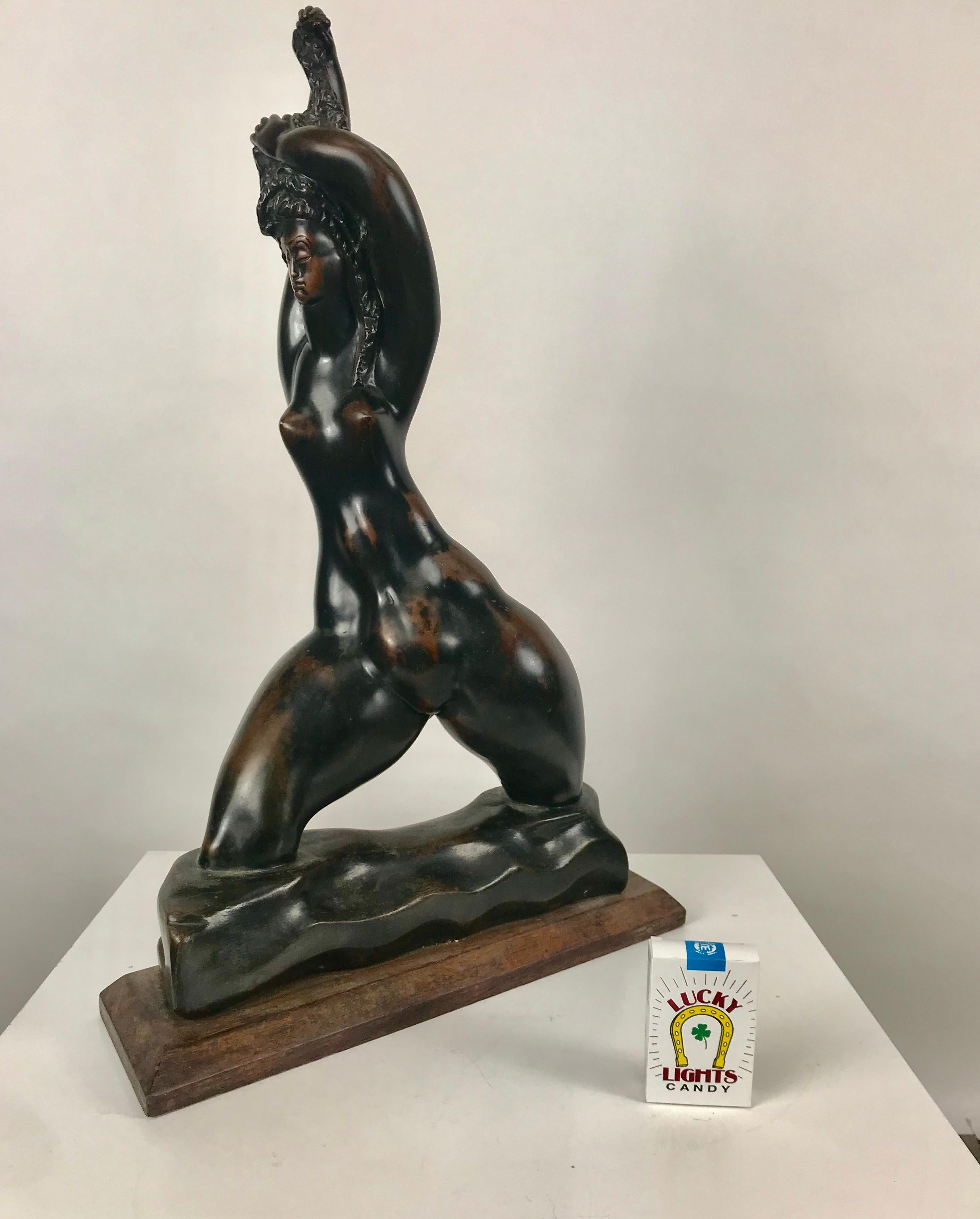Large Bronze Stylized Female Sculpture, WPA Artist Michael Lintz, 1946 2