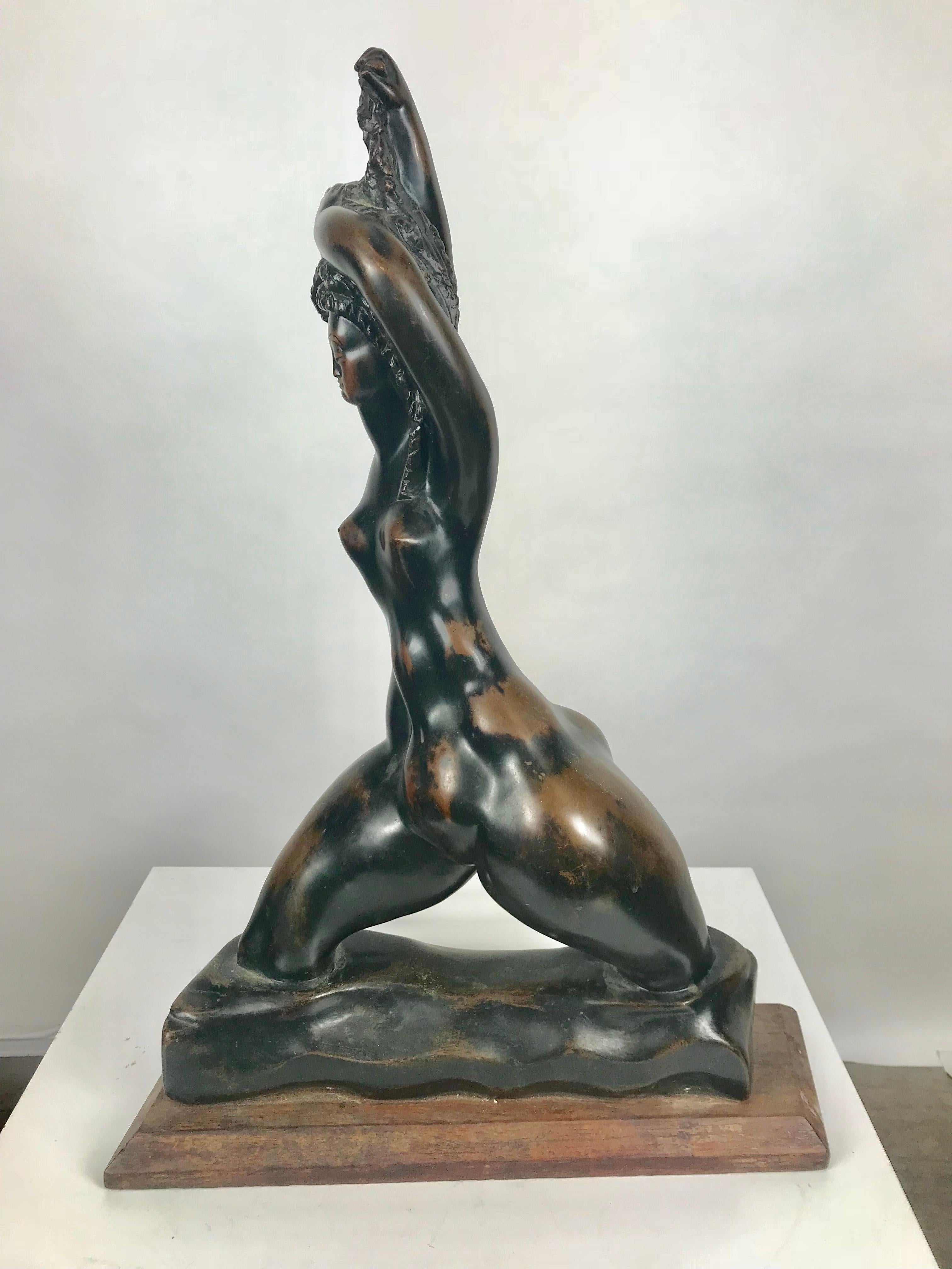 American Large Bronze Stylized Female Sculpture, WPA Artist Michael Lintz, 1946