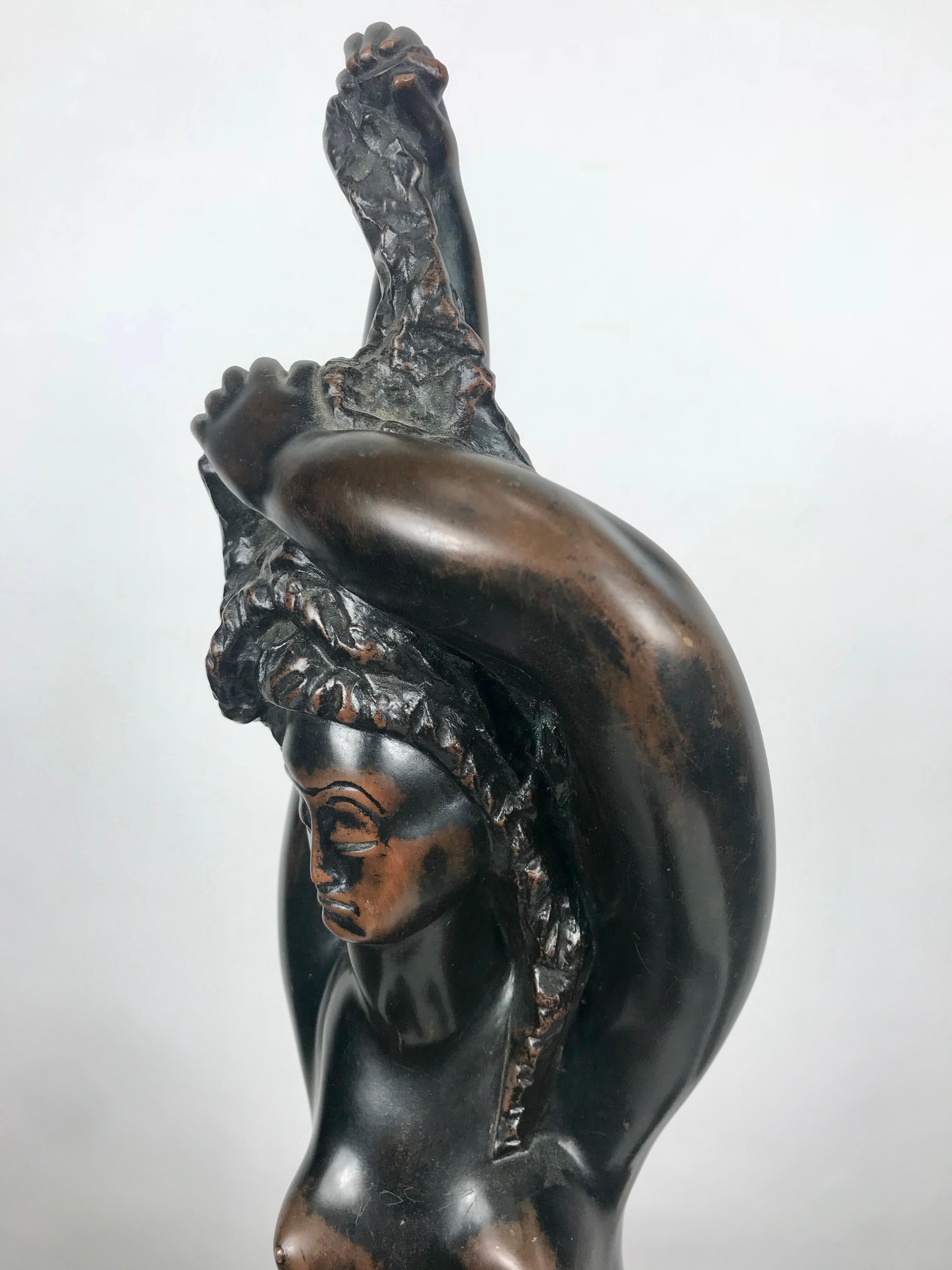 Large Bronze Stylized Female Sculpture, WPA Artist Michael Lintz, 1946 In Good Condition In Buffalo, NY