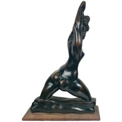 Large Bronze Stylized Female Sculpture, WPA Artist Michael Lintz, 1946