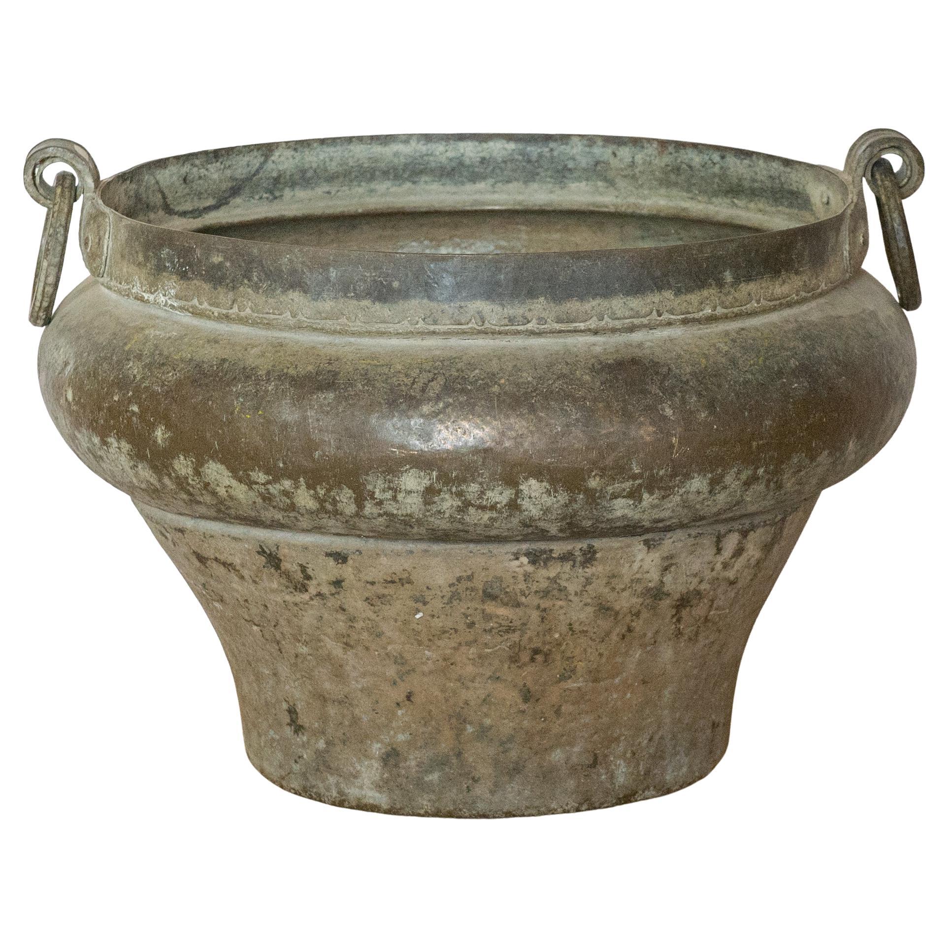 Large Bronze Tibetan Vase with Handles For Sale