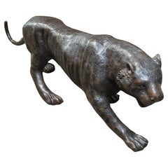 Vintage Large Bronze Tiger Cat Statue Lion Panther Casting
