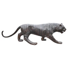 Large Bronze Tiger Cat Statue Lion Panther Casting