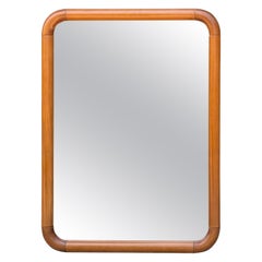 Large Bronze-tinted Mirror with a curved walnut wood frame, 1970s