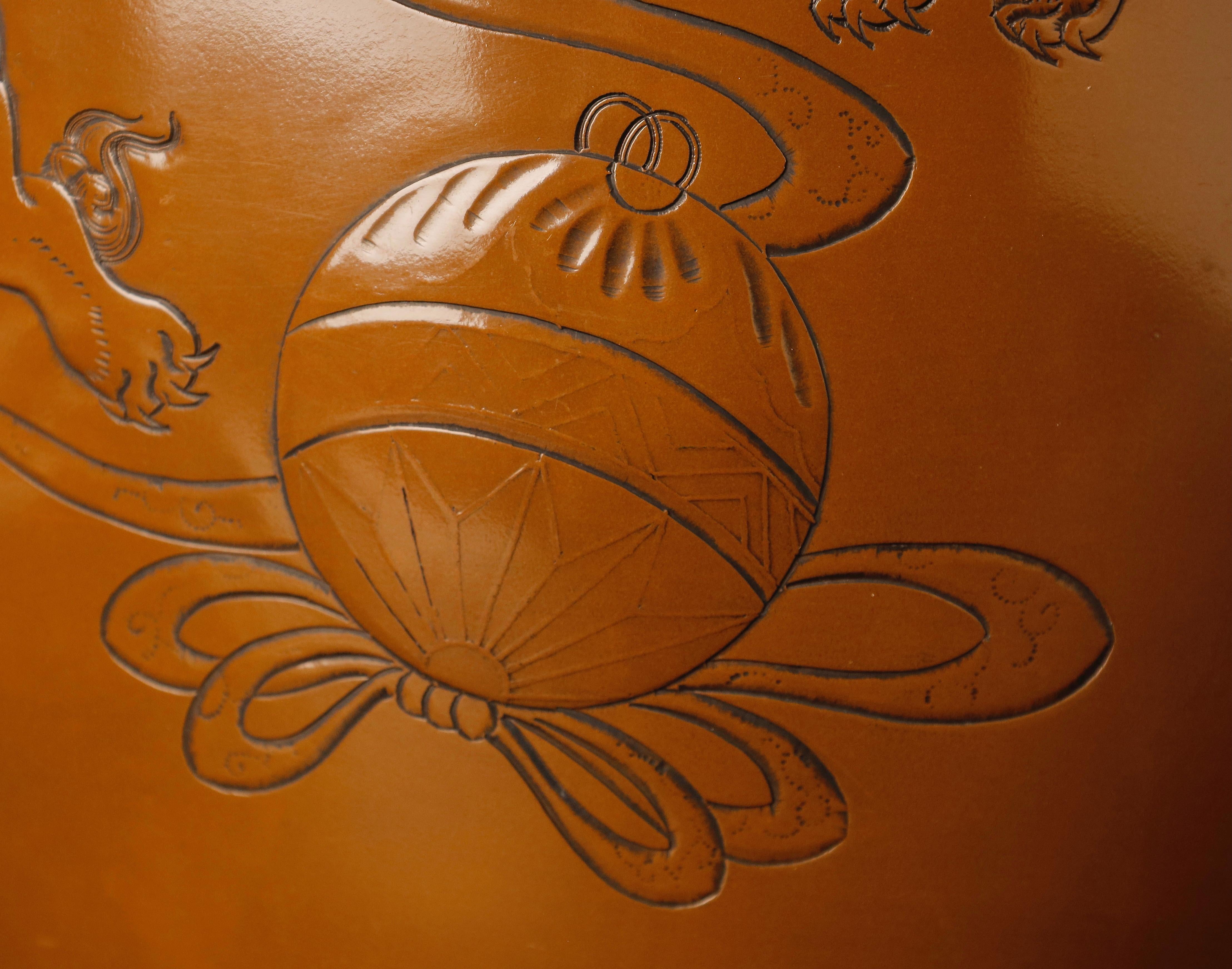 Large Bronze Vase with Shishi Lions Design For Sale 6