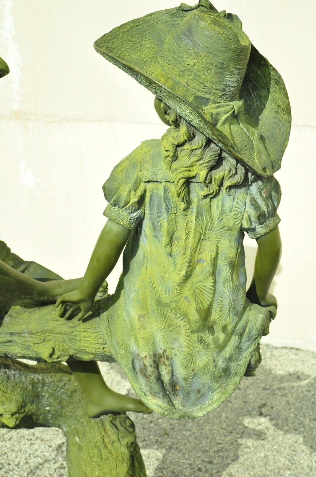Large Bronze Verdigris Mailbox Garden Statue Boy and Girl on Tree Jim Davidson For Sale 3