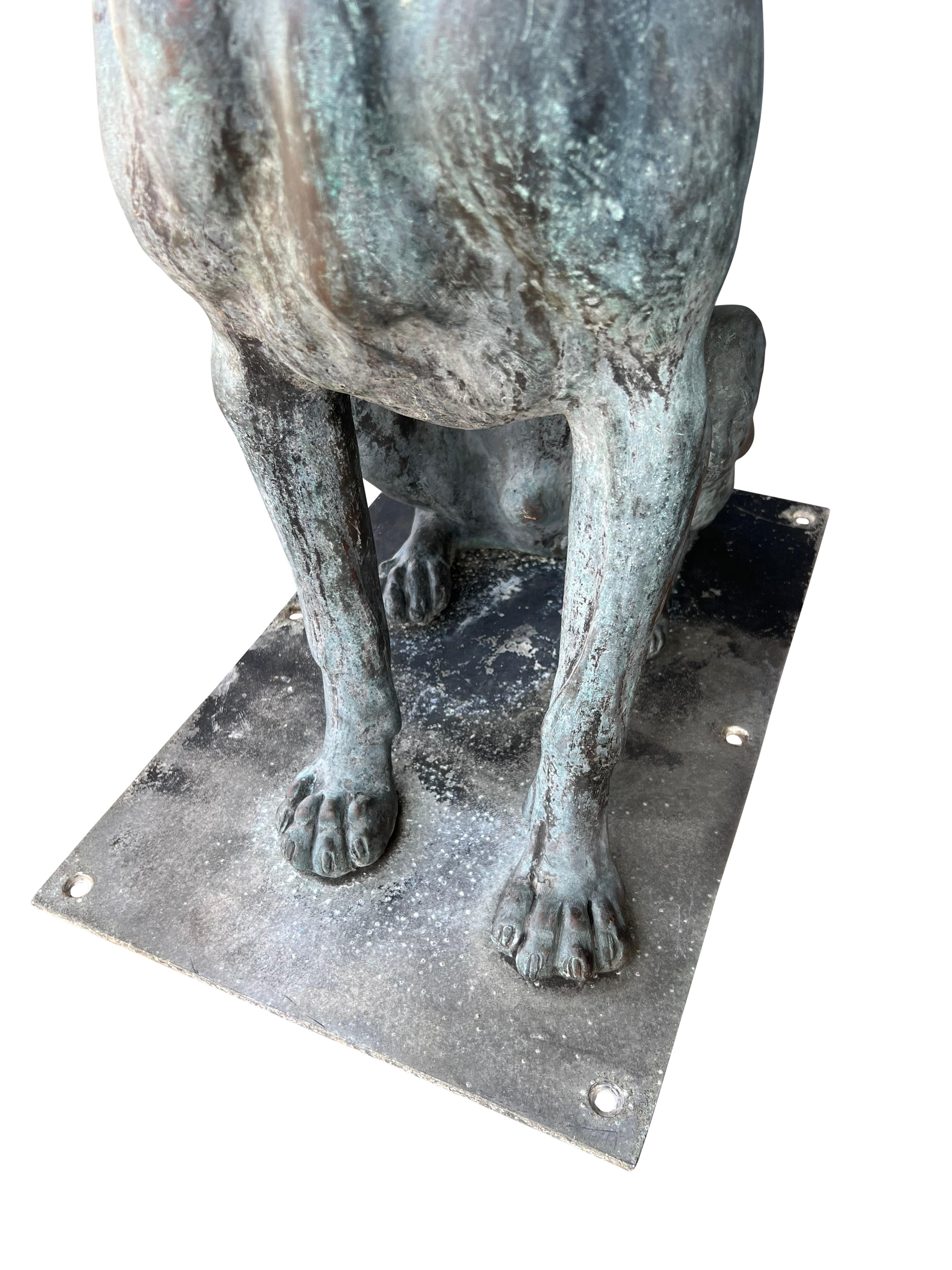 Large Bronze Verdigris Patinated Seated Dog For Sale 5