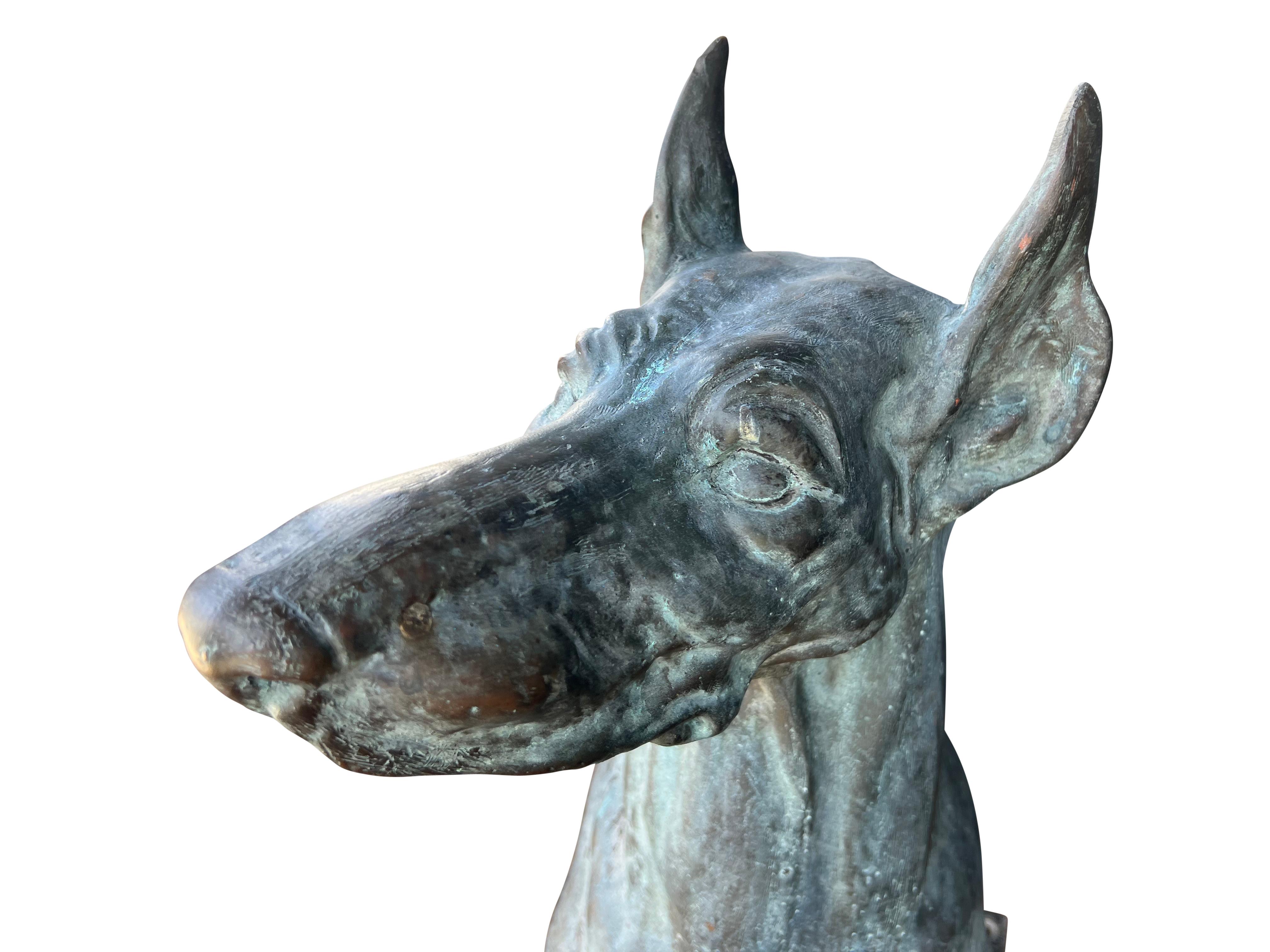 Large Bronze Verdigris Patinated Seated Dog For Sale 9