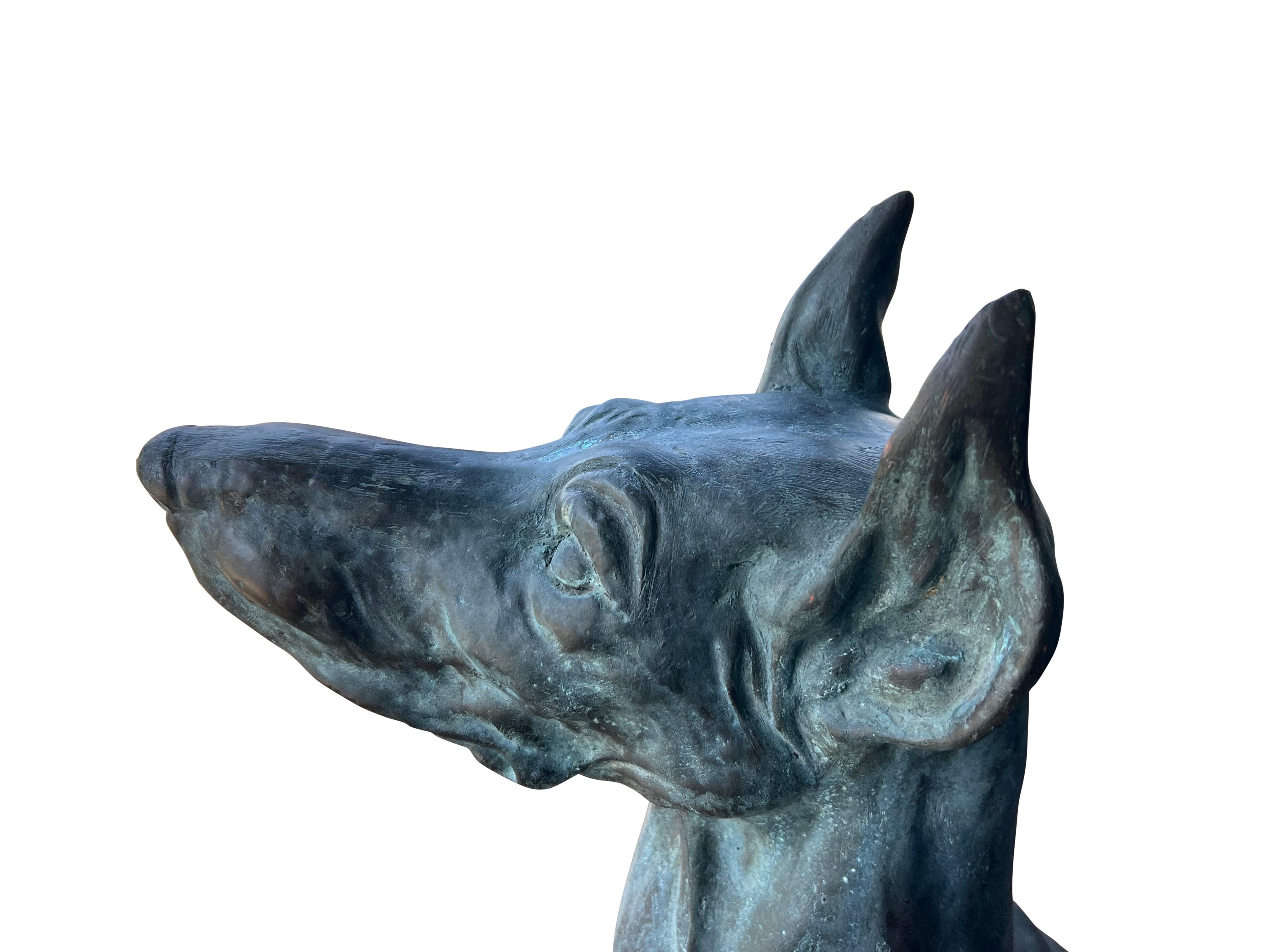 Large Bronze Verdigris Patinated Seated Dog For Sale 10