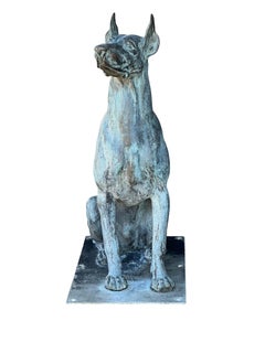 Large Bronze Verdigris Patinated Seated Dog
