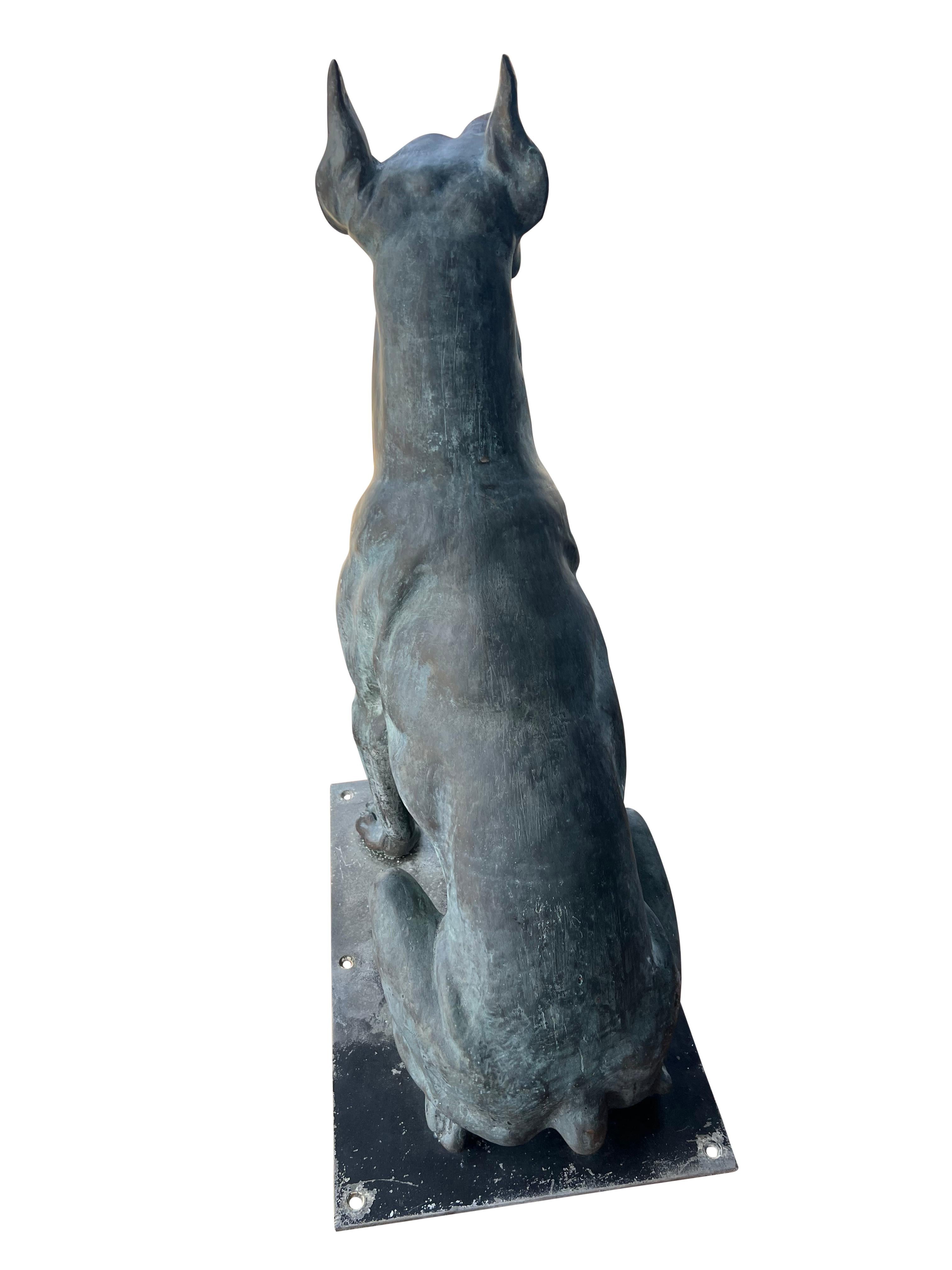 20th Century Large Bronze Verdigris Patinated Seated Dog For Sale