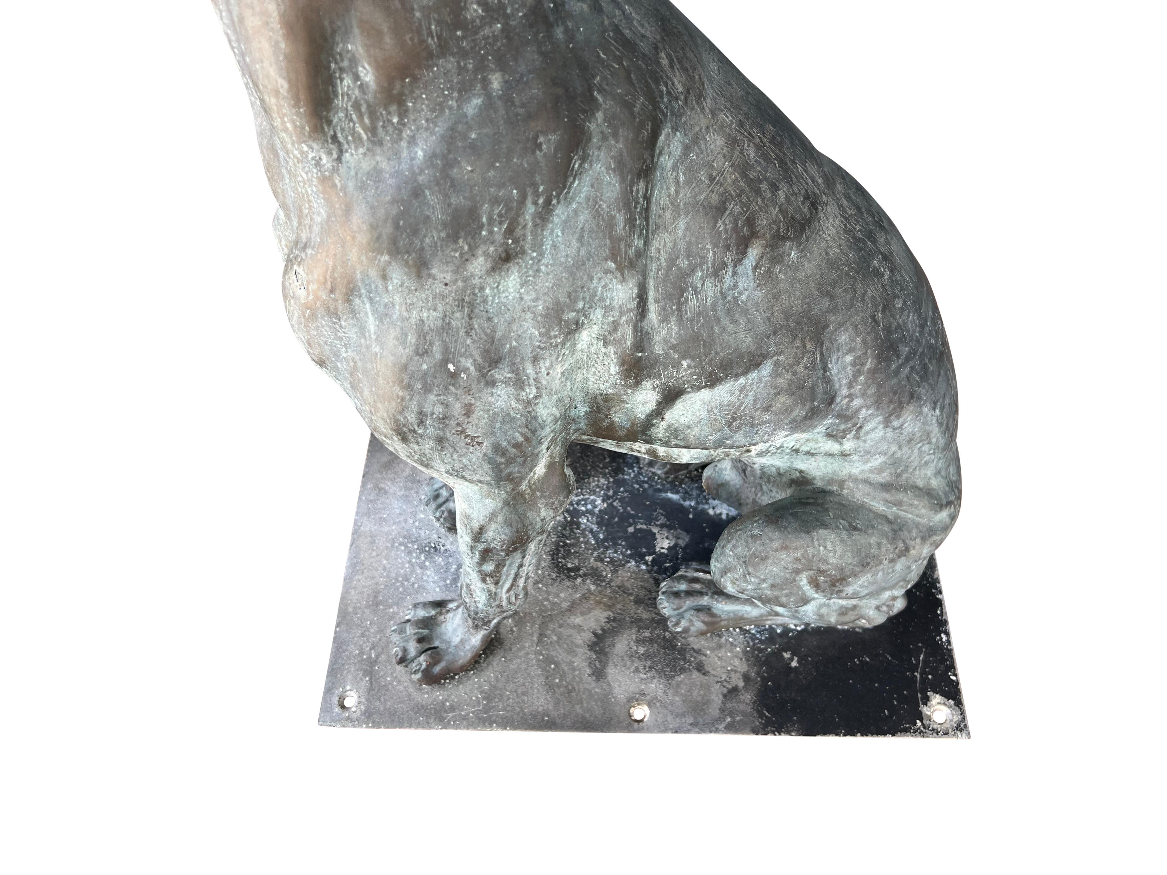 Large Bronze Verdigris Patinated Seated Dog For Sale 1
