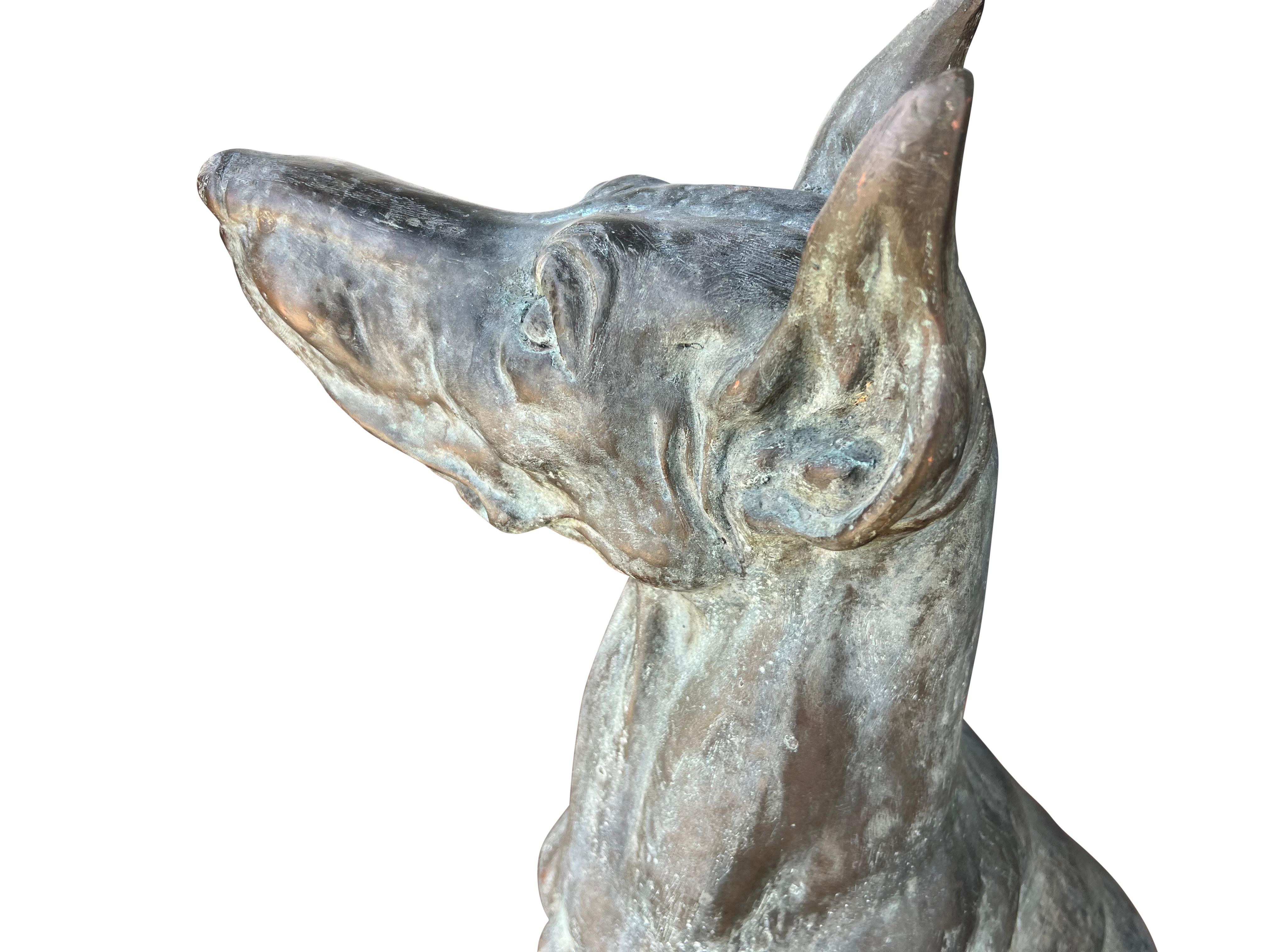 Large Bronze Verdigris Patinated Seated Dog For Sale 2