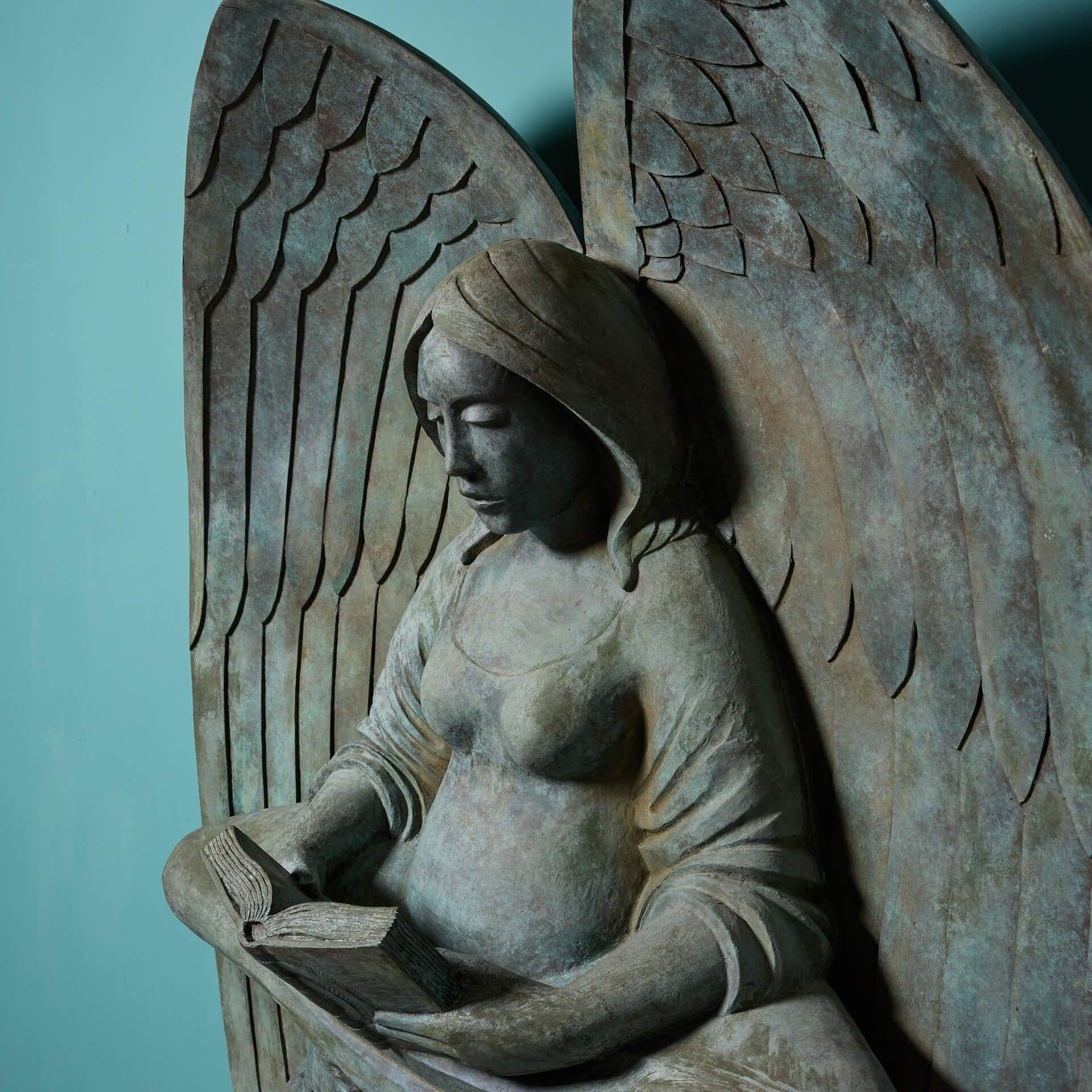 Mid-Century Modern Large Bronze Wall Fountain of an Angel For Sale