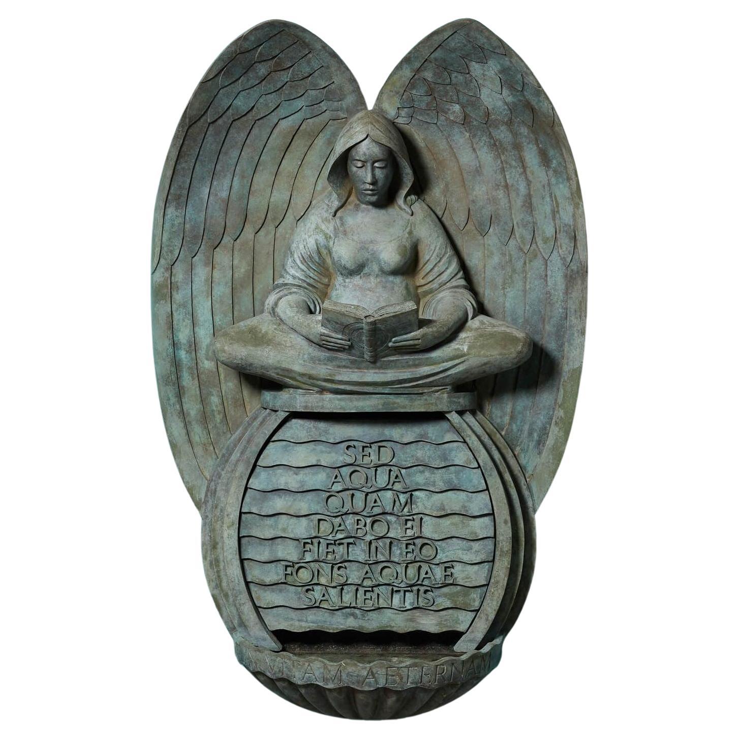 Large Bronze Wall Fountain of an Angel For Sale