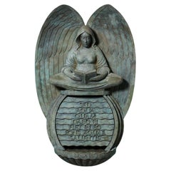 Grande fontana da parete in bronzo raffigurante un angelo