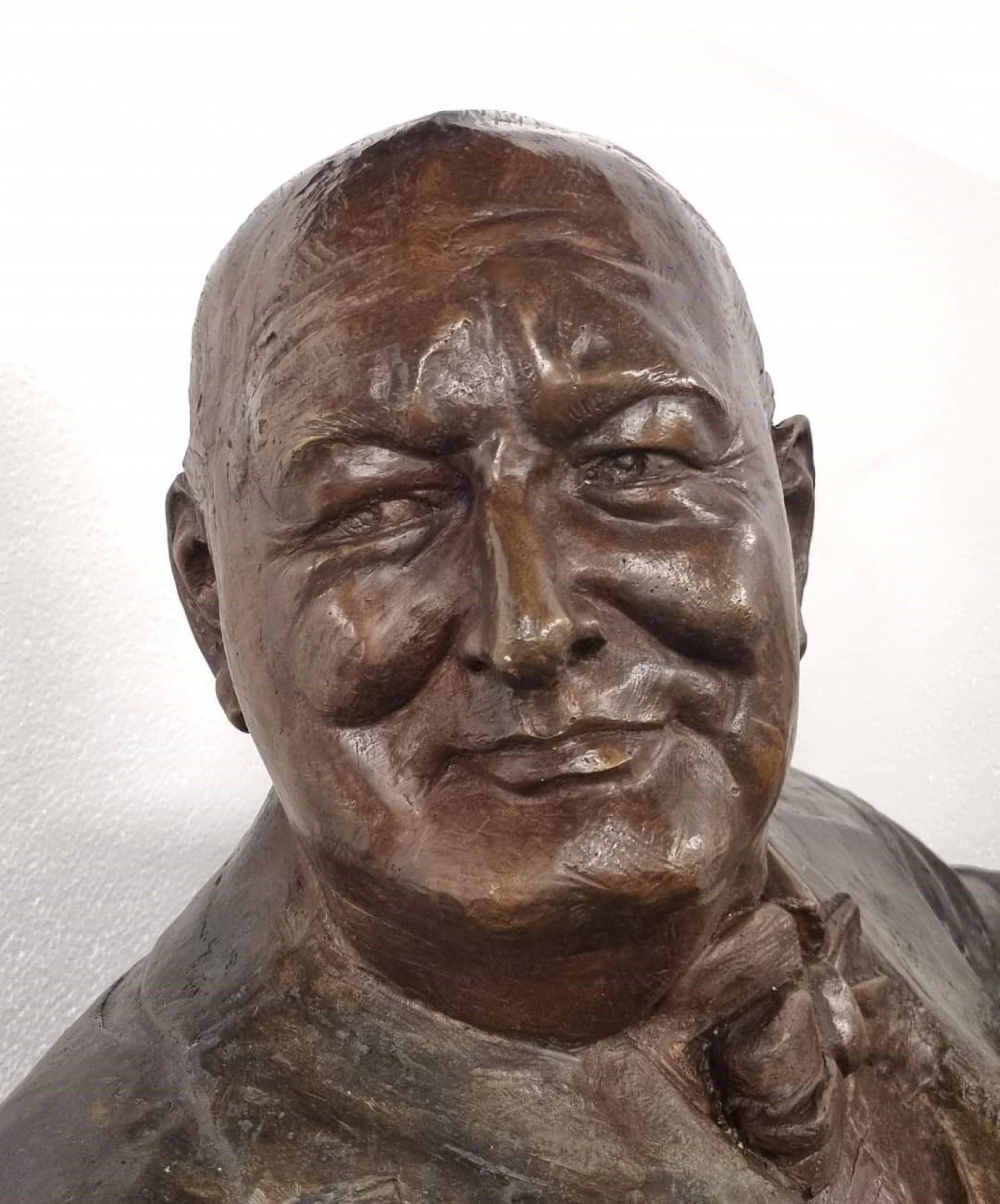 You are viewing a wonderful bronze casting of Sir Winston Churchill
Great size at almost five feet tall - 140CM
It's a classic Winston pose with his V for Victory sign whilst holding his trademark cigar
This is designed as a seated statue, so could