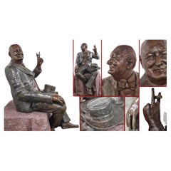 Vintage Large Bronze Winston Churchill Statue Seated British PM Casting