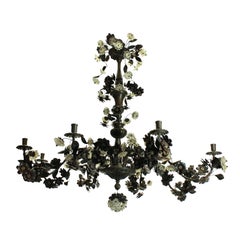 Large Bronzed Chandelier with an Abundance of Leaves and Flowers