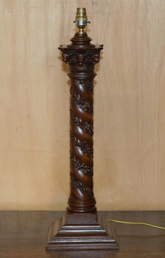 LARGE BRONZED FiNISH CORINTHIAN GRAPE VINE DECO PILLAR TABLE LAMP FULLY SERVICED