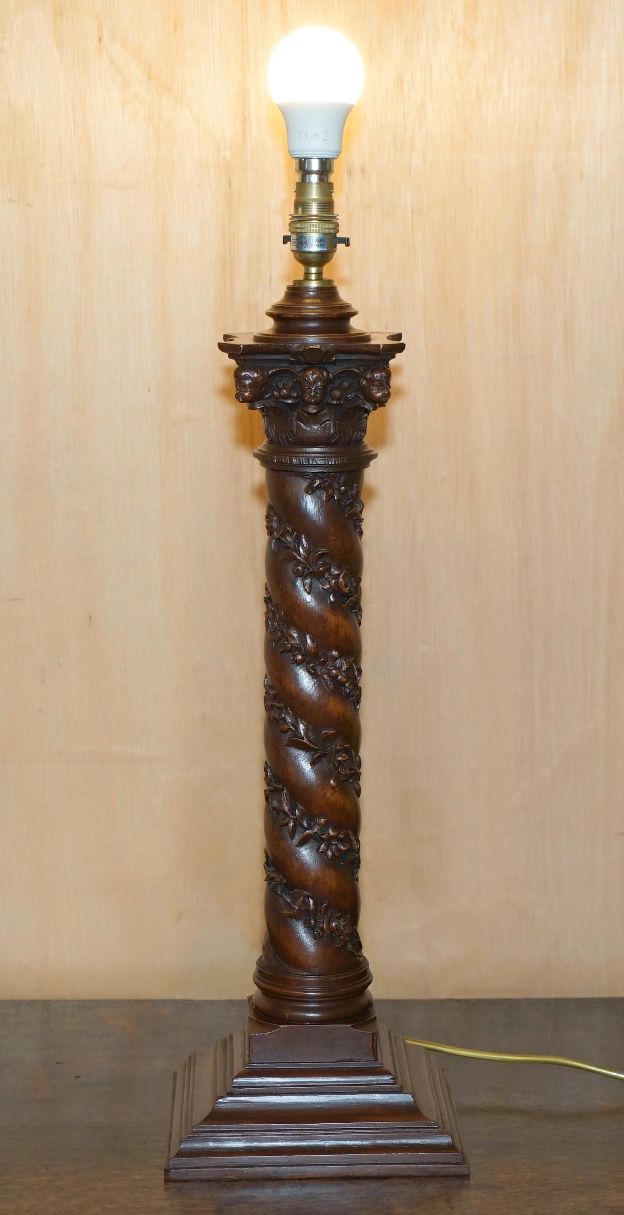 Georgian LARGE BRONZED FiNISH CORINTHIAN GRAPE VINE DECO PILLAR TABLE LAMP FULLY SERVICED For Sale