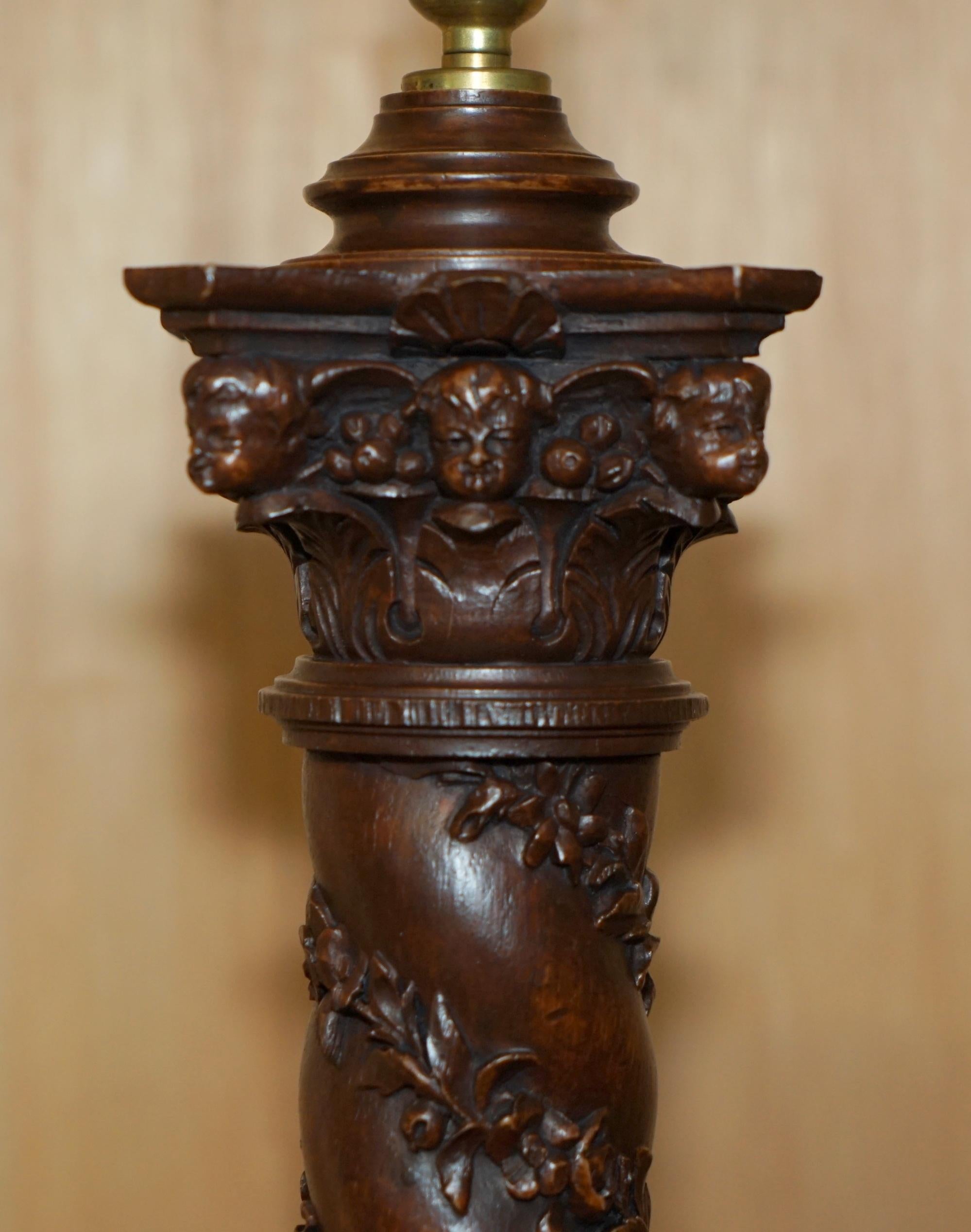 Resin LARGE BRONZED FiNISH CORINTHIAN GRAPE VINE DECO PILLAR TABLE LAMP FULLY SERVICED For Sale